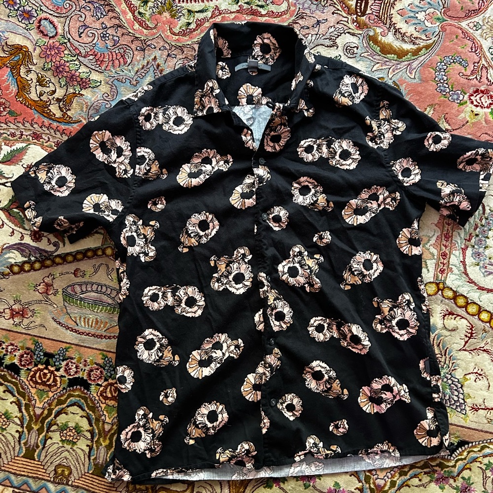 John Varvatos 100% Cotton Floral Mens Camp Button Down Short Sleeve Shirt